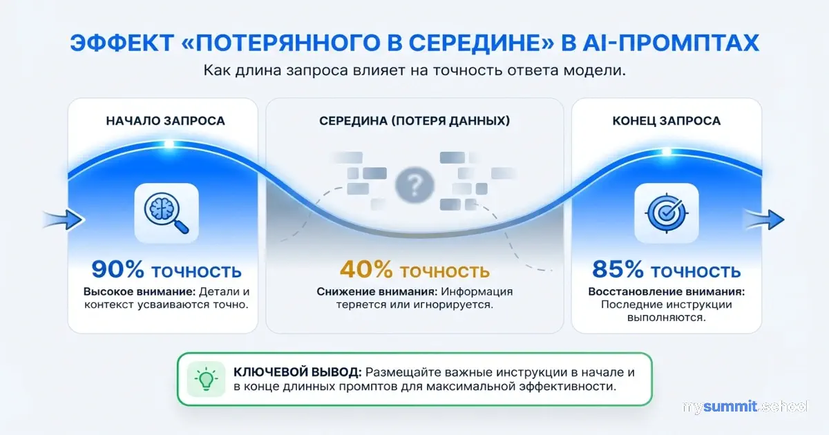 Почему AI теряет данные в середине промпта