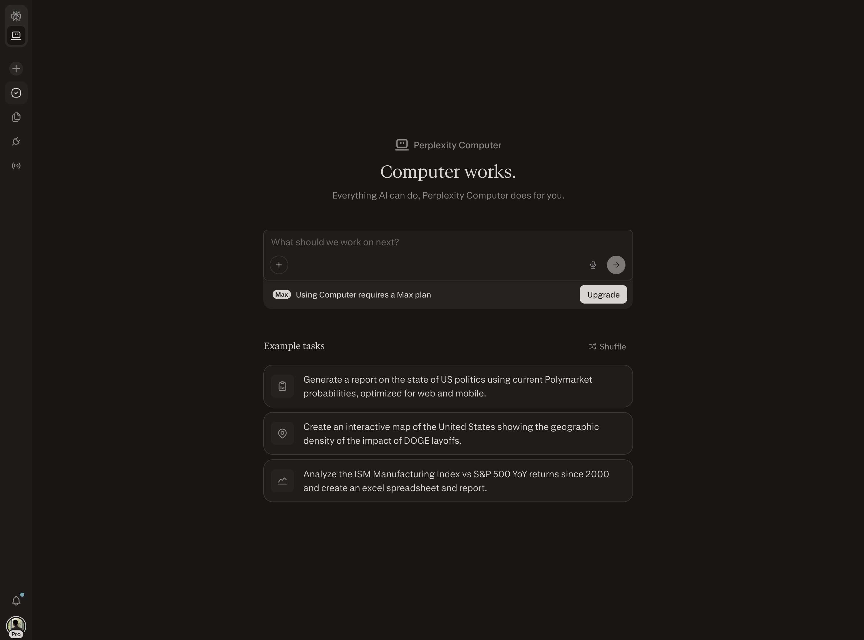 Интерфейс Perplexity Computer